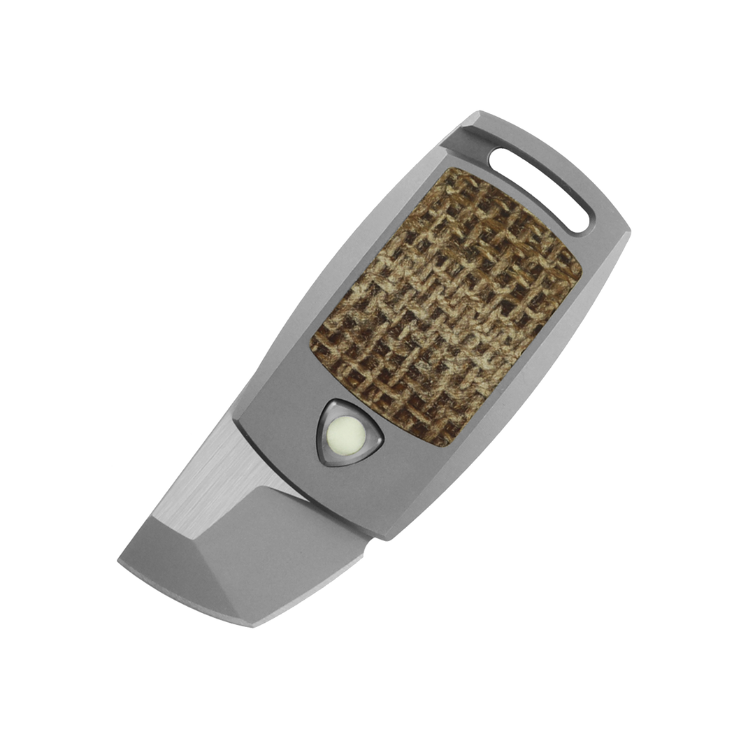 IMP - MagnaCut - Titanium + Brown Burlap Micarta