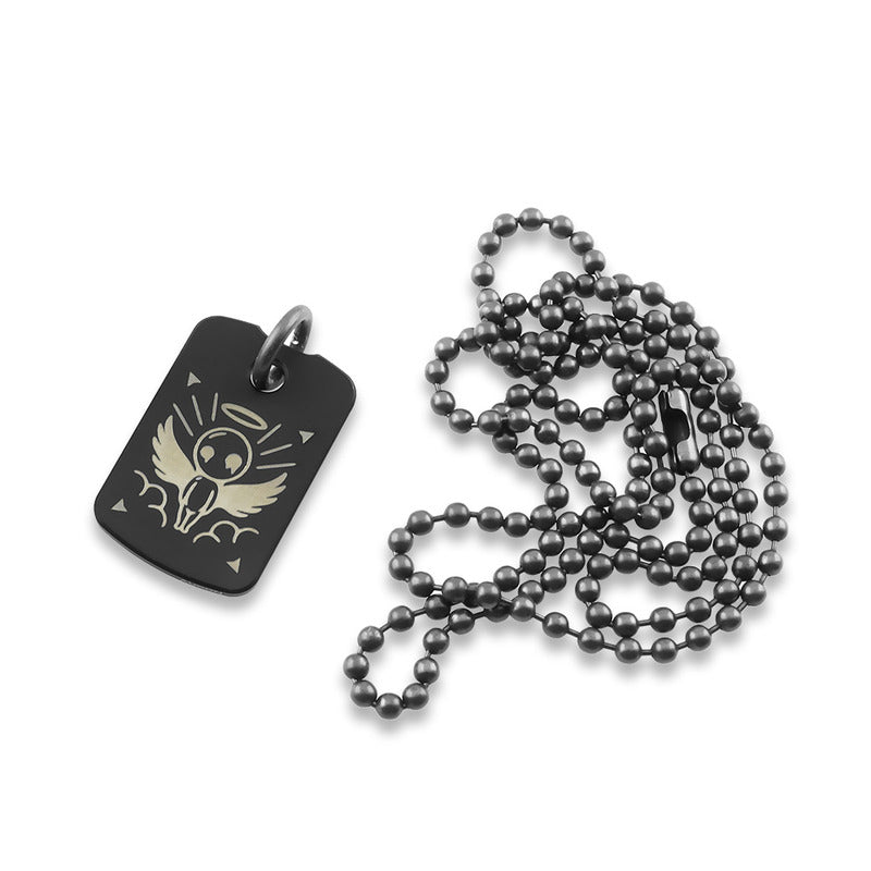 Dog Tag Pendant - Titanium PVD - Angel (One Side)